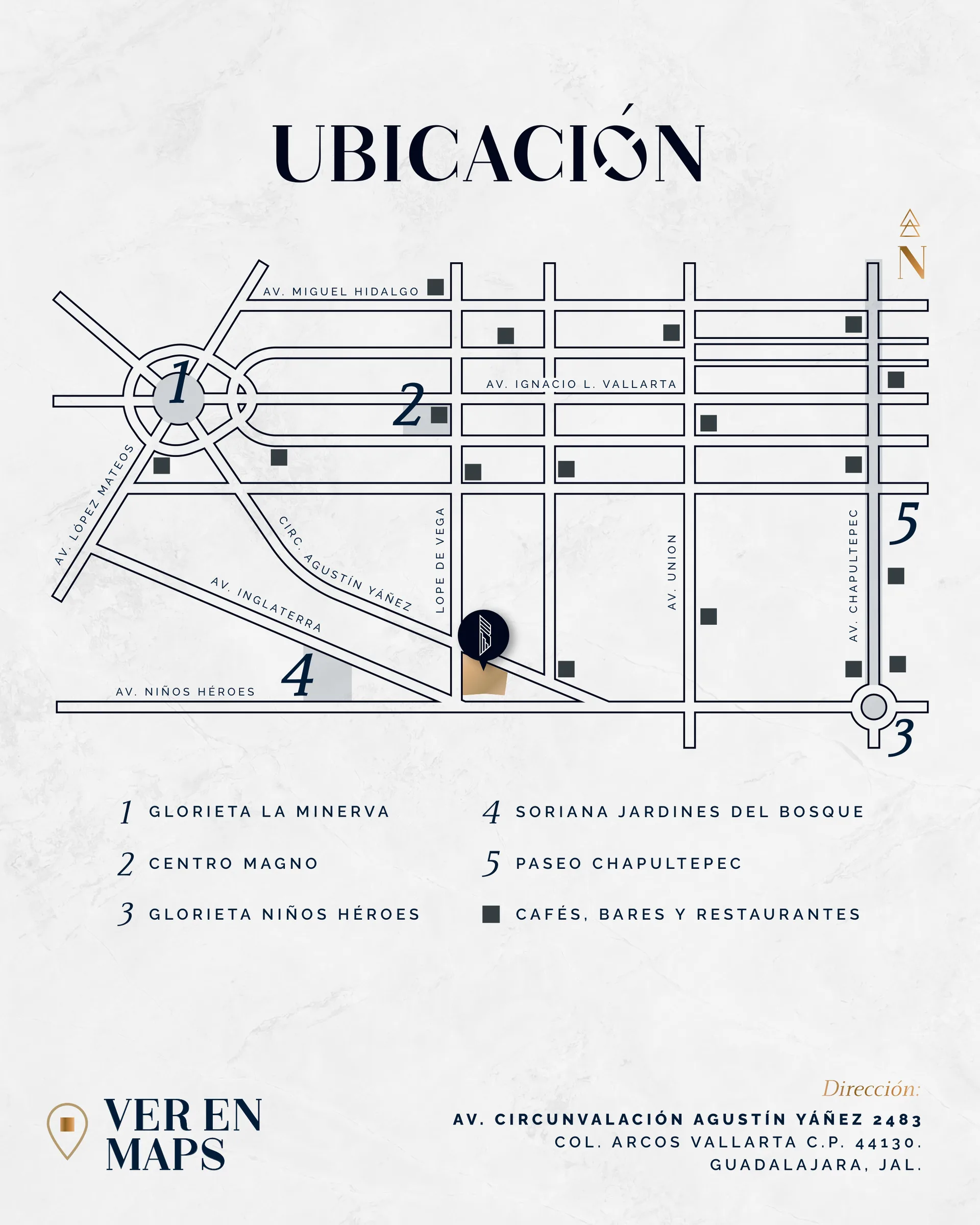 Mapa de ubicación de Kartesia en Arcos Vallarta, Guadalajara
